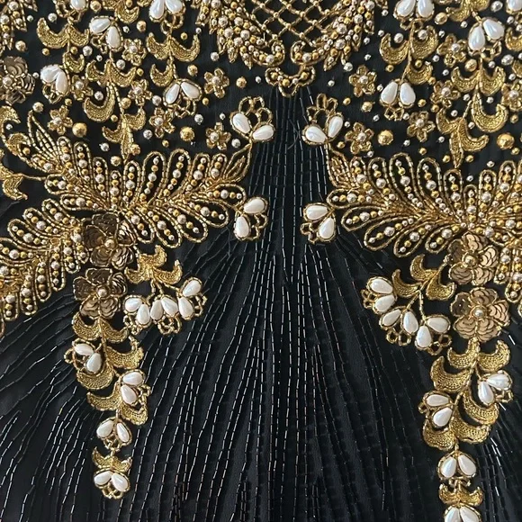 Naeem Khan Riazee Nights 80s X Open Back Slit Leg Pure Silk Long Sleeve Gown VTG - Picture 13 of 16